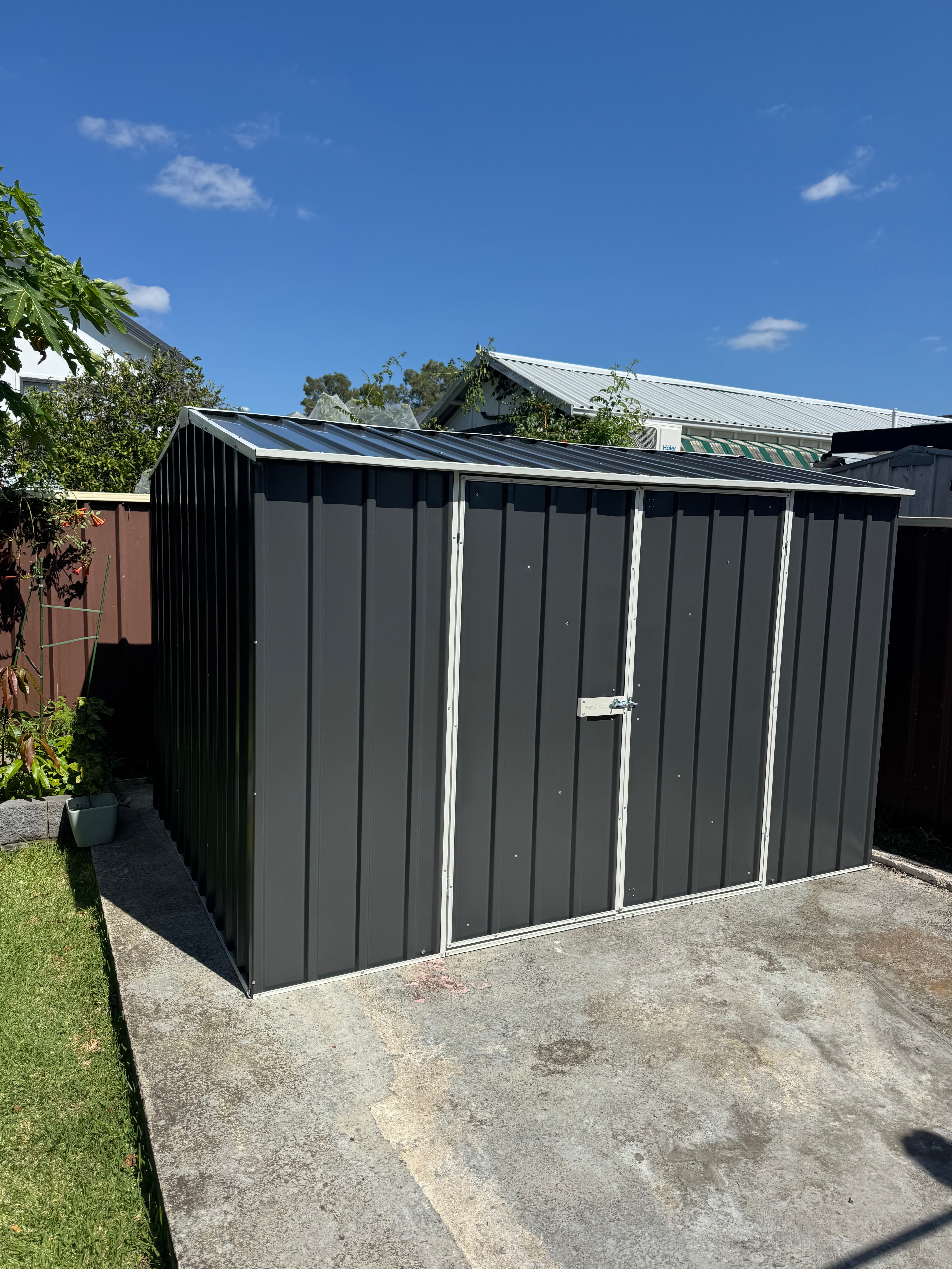 SUPER QUICK URGENT INSTALL 3.0m x 3.0m x 2.06 Double hinged door in Monument INSTALL WITHIN 7 DAYS with timberbase option